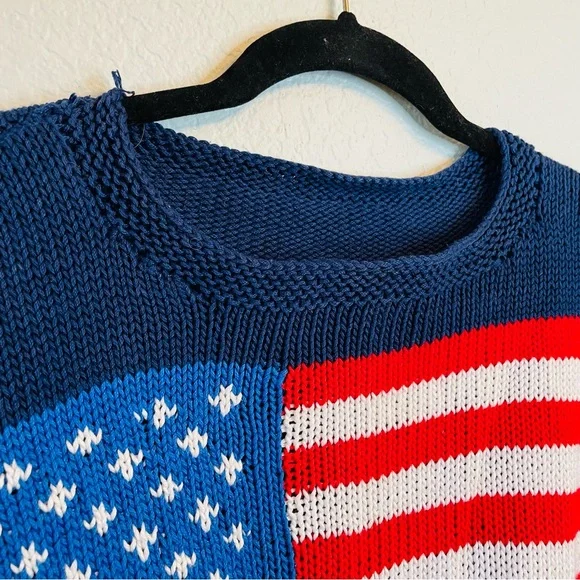 Vintage Navy Blue USA American Flag Oversized Knit Scoop Neck Sweater | XXL - Picture 2 of 5